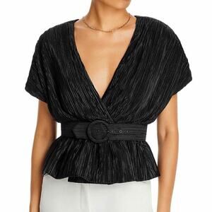 UNDRA CELESTE Pleated Polyester Faux Belted Wrap Top Size Large